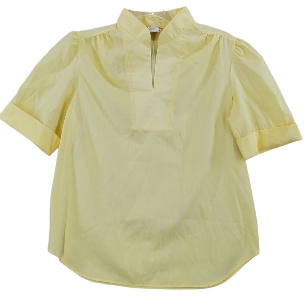 VTG Sears Top Blouse Womens L Yellow Short Sleeves Lightweight Fashion Place